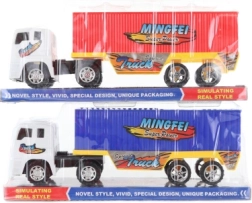 Plastowy samochód ciężarowy z przyczepą na napęd cierny