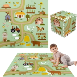 Piankowa mata do zabawy 90 × 90 cm – grube puzzle, 9 elementów HUMBI farma i wiejskie drogi