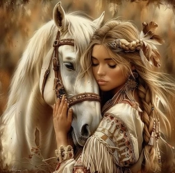 Malowanie diamentowe Indianka z koniem 30 × 40 cm