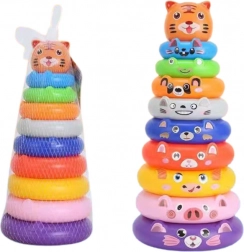 Kolorowa wieża do układania z pierścieniami i naklejkami ze zwierzętami – tygrys