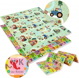 Dwustronna składana mata piankowa HUMBI 180 × 200 cm – alfabet niemiecki i wieś