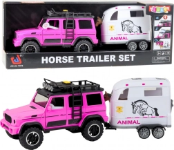 Samochód terenowy z przyczepą na konie ze światłami i dźwiękami
