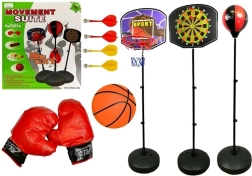 Dziecięcy zestaw sportowy 3w1 – koszykówka, boks i magnetyczne lotki