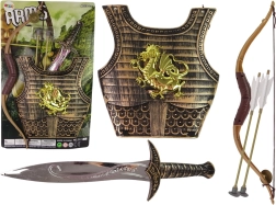 Dziecięcy samurajski kostium ze złotym pancerzem, łukiem i mieczem