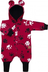 Niemowlęcy bawełniany kombinezon z kapturem i uszkami NEW BABY, ciemnoróżowy, 80 (9–12 miesięcy)