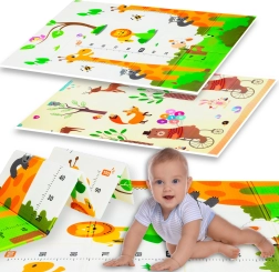 Składana dwustronna dziecięca mata XPE HUMBI 120 × 180 × 0,8 cm – zwierzątka i żyrafy z miarką