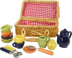 Small Foot Kosz piknikowy z kolorową ceramiczną zastawą