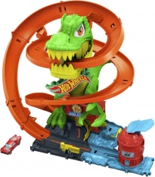 Hot Wheels City zakręcona trasa Remiza strażacka z T‑rexem