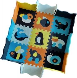 Mata piankowa WOOPIE – kolorowe puzzle i składana kojec