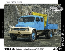 Puzzle Retro auta TRUCK Praga S5T podwójna kabina z ramieniem hydraulicznym 40 elementów