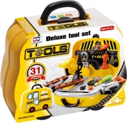Zestaw narzędzi dla małych majsterkowiczów w walizce w kształcie samochodzika