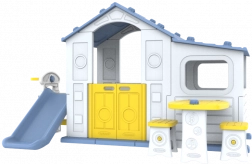 Duży domek dla dzieci z niebieskim dachem