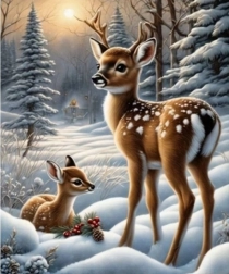 Malowanie diamentowe Sarenki w ośnieżonym lesie 30 × 40 cm