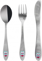 Dziecięcy zestaw sztućców ze stali nierdzewnej z motywem sowy, 3 szt.