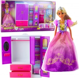 Lalka ANLILY z szafą i akcesoriami, 24 elementy