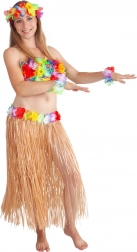 Spódnica hawajska dla dorosłych 72 cm, naturalna z kwiatową lamówką