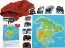 Ameryka Północna i jej zwierzęta – drewniane puzzle 16 elementów i 10 zwierząt