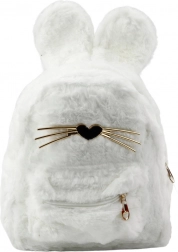 Dziecięcy plecak biały z króliczymi uszami i ozdobnymi wąsami