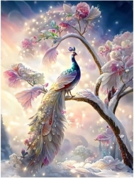 Mozaika diamentowa - Paw na gałęzi