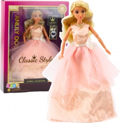Lalka Anlily pudrowa suknia wieczorowa, ruchome kończyny, blond włosy