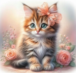 Norimpex diamentowe malowanie Kociątko z kokardką i różami 30x40 cm