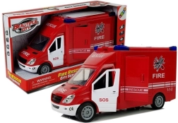 Wóz strażacki z napędem ciernym, światłami i dźwiękami, otwierane drzwi