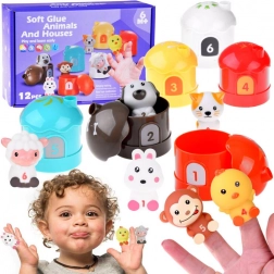Zestaw gumowych zwierzątek z domkami i liczbami