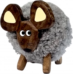 Drewniana dekoracyjna mysz z tekstylną sierścią