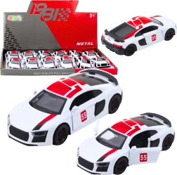Metalowy samochód sportowy 1:43 z napędem pull-back i otwieranymi drzwiami – biały