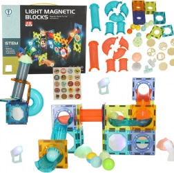 Magnetyczne klocki konstrukcyjne ze świecącym torem kulkowym – 49 elementów