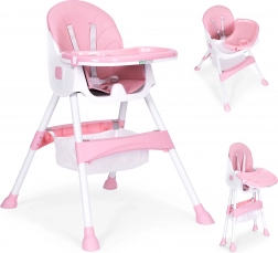 Krzesełko do karmienia z tacką i koszykiem, 5‑punktowe pasy, ECOTOYS – Różowy