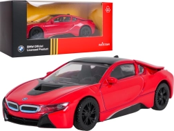Metalowy model samochodu BMW i8 RASTAR w skali 1:43, czerwony