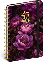 Spiralny 18‑miesięczny terminarz Petito – Fioletowe kwiaty 2025/2026