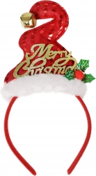 Świąteczna opaska z czapeczką i dzwoneczkiem Merry Christmas
