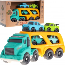 Interaktywny holownik z platformą i 4 autkami z bioplastiku dla dzieci od 18 miesięcy – żółta