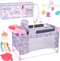 Zestaw dla lalek 2w1 łóżeczko i krzesełko do karmienia Sweet Dream
