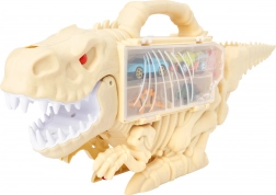Strzelający dinozaur z autkami 47 cm – przenośna walizka i tor