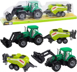 Zielony traktor z ładowaczem i prasą do siana – plastikowy zestaw farmerski dla dzieci