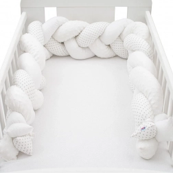 Ochronny warkocz do łóżeczka NEW BABY minky i kropeczki szary