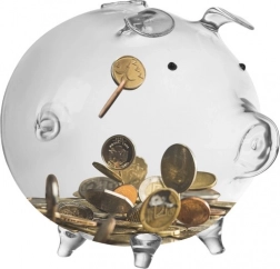 Przezroczysta szklana skarbonka w kształcie świnki Ruhhy