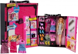 modna szafka dla lalek różowa walizeczka z zestawem akcesoriów