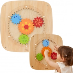 VIGA drewniana tablica ścienna z kolorowymi kołami zębatymi