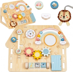 drewniana tablica manipulacyjna domek dla dzieci