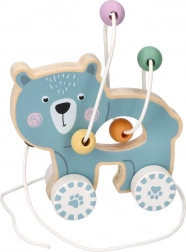 Drewniana zabawka do ciągnięcia z labiryntem koralikowym - Miś