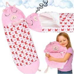 Dziecięcy podróżny śpiwór 2w1 z poduszeczką 125 × 50 cm – różowy