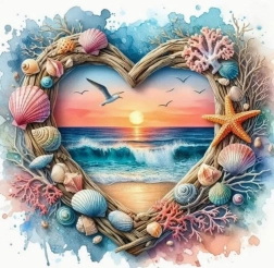 Diamentowe malowanie serce z widokiem na plażę 30 × 40 cm