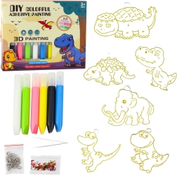 Kreatywny zestaw DIY – witrażowe breloki dinozaury z 6 żelowymi pisakami