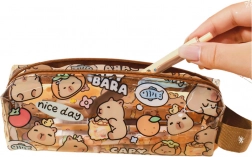 Mały przezroczysty szkolny piórnik Kapibara 19 cm