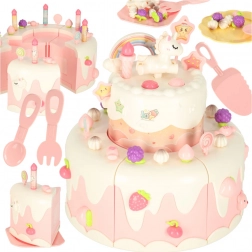 Dwupiętrowy tort urodzinowy z muzyką i światłami, różowy, 16 elementów