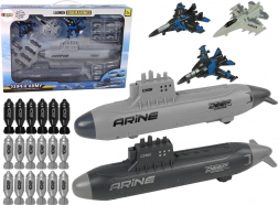 wojskowy zestaw marynarki z okrętami podwodnymi, myśliwcami i pociskami